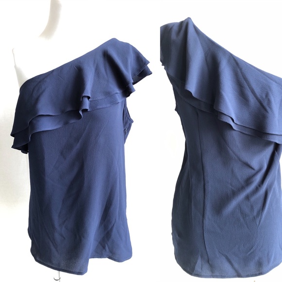 Michael Kors One Sleeve Navy Ruffle Top - Picture 8 of 8